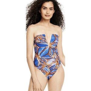 FE NOEL X target leafy palm print Deep V-Neck one piece swimsuit size L Strap